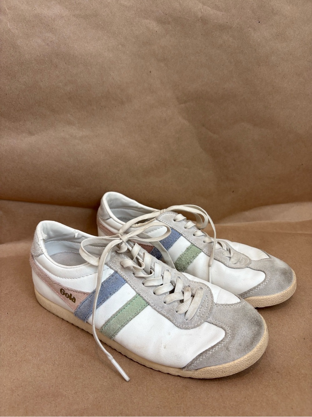 Gola Women's White Sneakers with Blue & Green Stripes